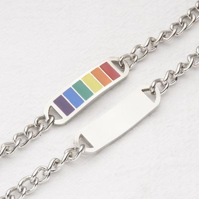 Charm Jewelry, Pulseira de aço inoxidável masculina e feminina, Marca curva, Pulseira de arco-íris de aço titânio simples
