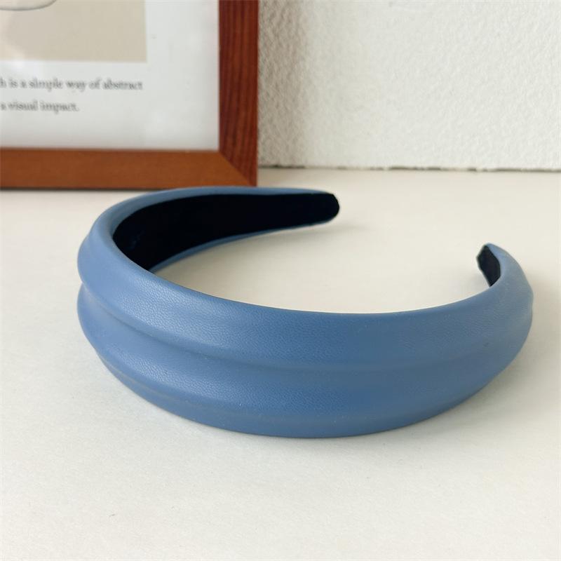 Korean Vintage Wide Hairband For Women PU Leather Solid Color Headbands Simple Temperament Elegant Hair Hoop Tie Hair Accessories Headwear