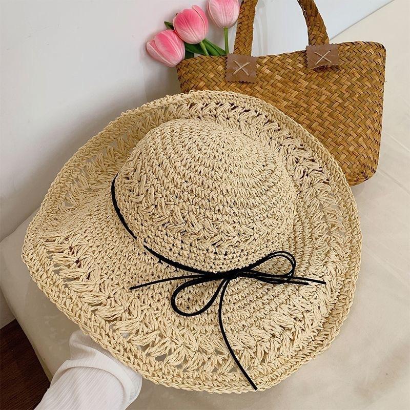 Summer new seaside photo big brim fisherman hat colorful dopamine foldable woven sunshade straw hat women