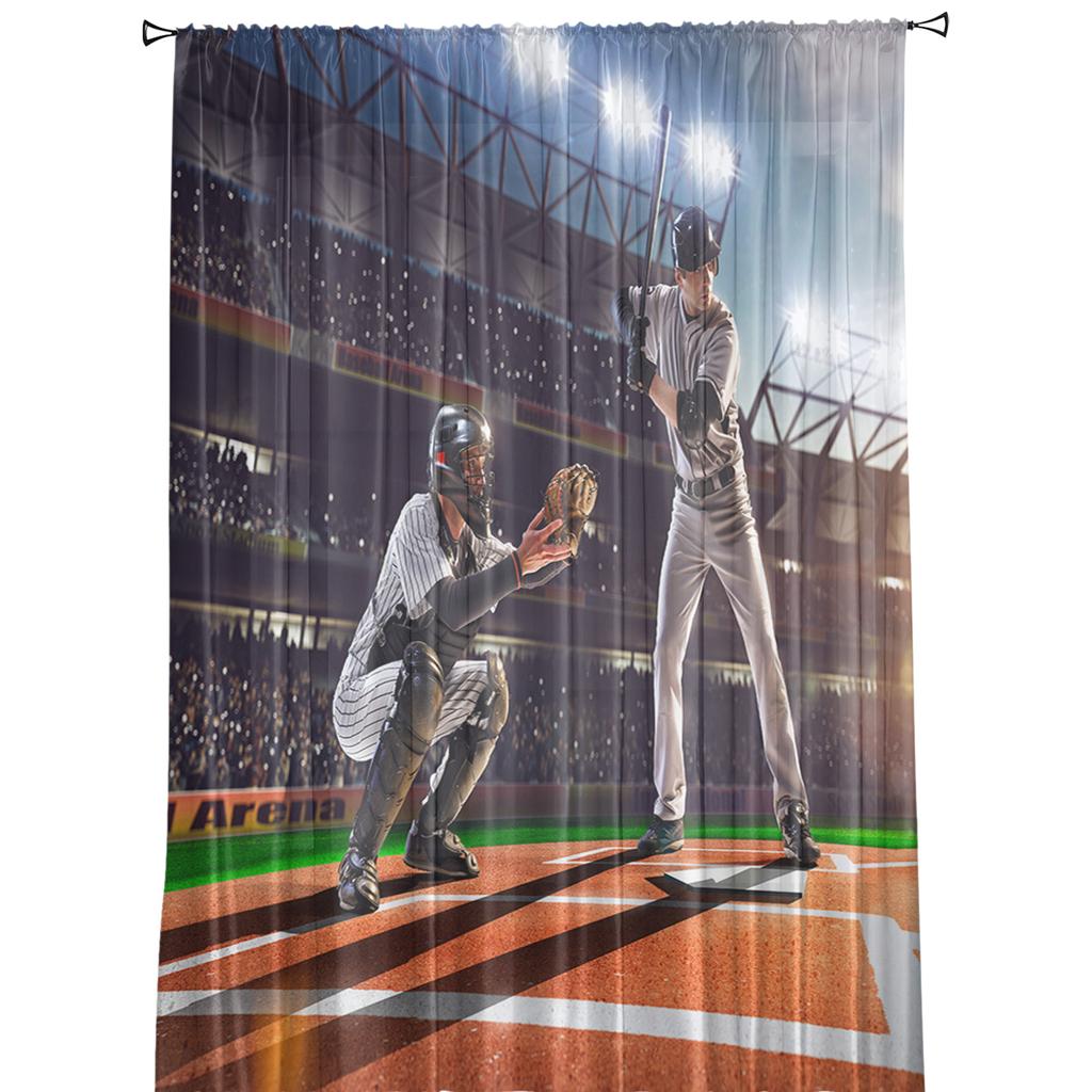 Sports Baseball Pitch Athlete Curtain For Living Room Transparent Tulle Curtains Window Sheer For The Bedroom Accessories Decor