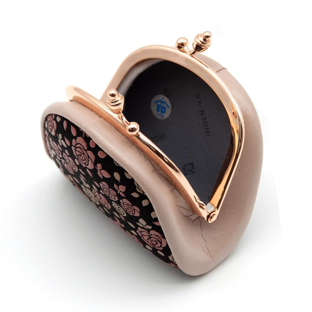 Inden-ya Inden Coin Purse, Kaguwa Rose Design, Traditional Craft, Koshu Inden Deer Leather, Lacquered, Original Brand (No. 8414)