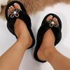 Fashion Luxury Metal Flower Faux Fur Flip Flops Women 2025 Winter Warm Short Plush Indoor Slippers Comfort Soft Sole Non Slip Slippers