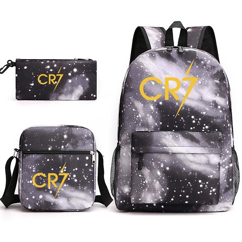 CR7 Youth Printed Backpack With Shoulder Pouch Set Middle School Students Durable Oxford Fabric Breathable Shockproof