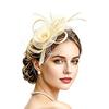 Race Day Fascinator Headpiece with 3D Flower, Feather Decors, Netted Veil and Clip-and-Headband Attachment for Cocktails Party