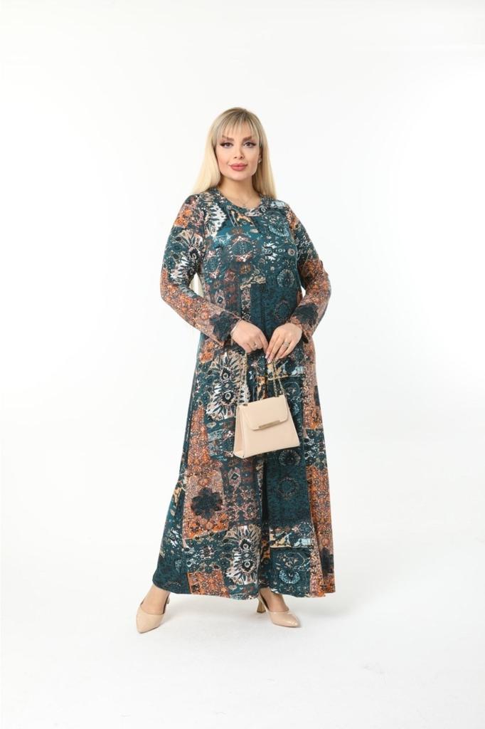 Damen Große Größen Kleid Plus Size Langarm (Geeignet für Hijab) Langes Kleid aus gekämmter Viskose