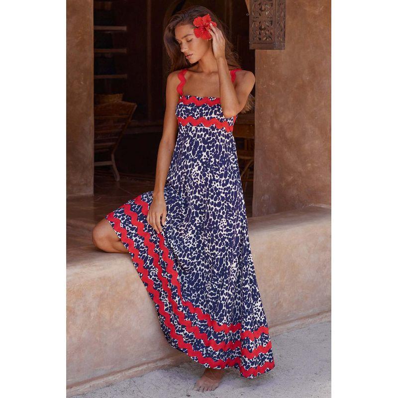 

Printed Long Loose Suspender Dress Print Long Loose Sling Dress Dark blue Print L