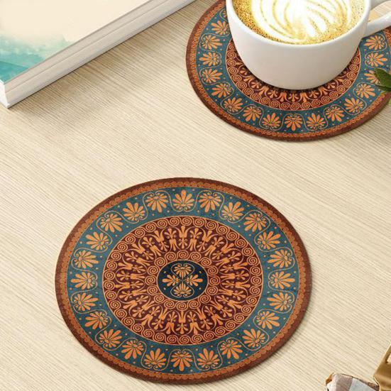 Bohemian Heat Resistant Placemats for Table Stain-Resistant Round Rubber Coasters Vintage Kitchen Dining Mats for Hot