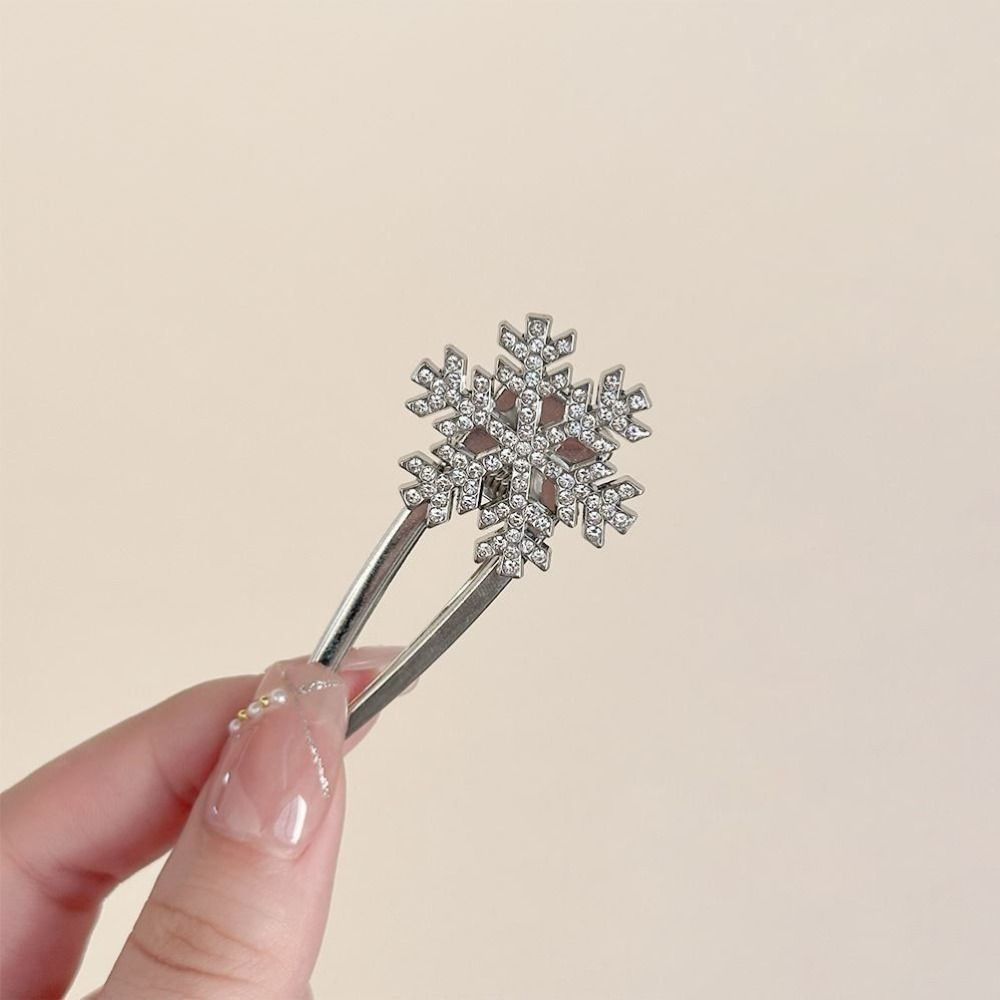 Christmas Rhinestones Snowflake Hair Clip Metal Broken Clips Gifts BB Clip  for Woman Girls