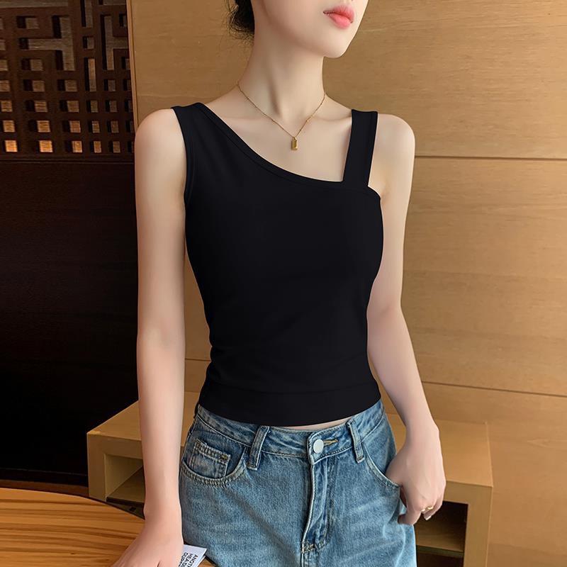 

Women s Black One-Shoulder Camisole Top, Summer Slim-Fit Base Layer, Sleeveless with Beautiful Back Design. S (Fits 40-45 kg) чёрный
