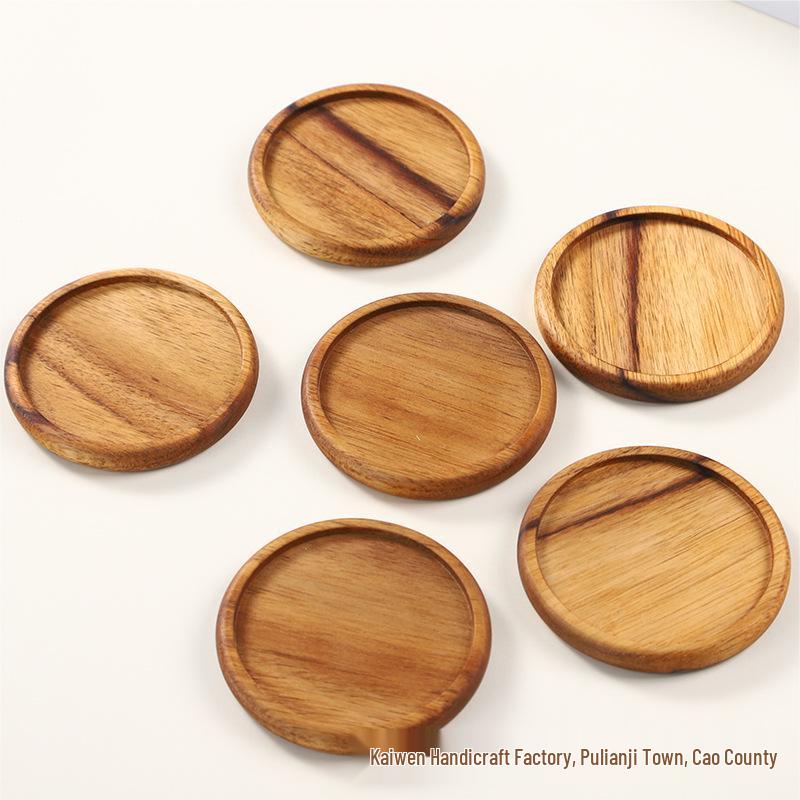 Round Solid Wood Grooved Coaster Set with Wrought Iron Rack - Non-Slip, Heat-Resistant Coasters for Home