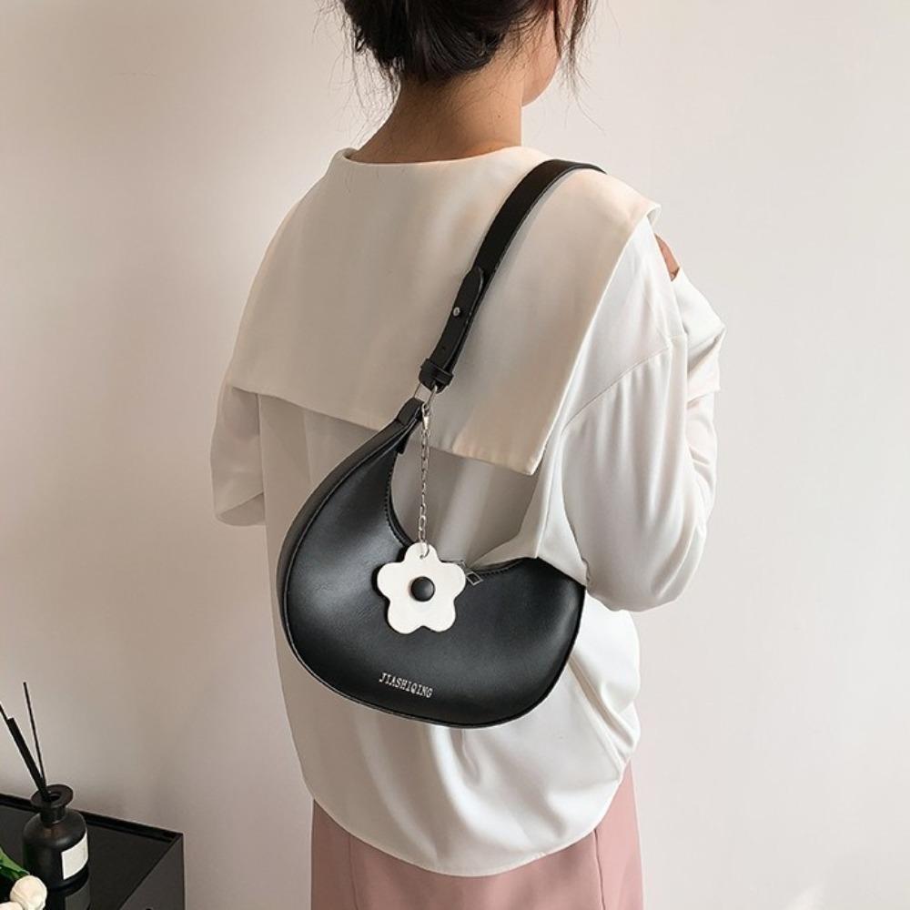 Large Capacity Flower Shoulder Bag Dumpling Shape Women Underarm Bag Half-moon Bag  Streetwear
