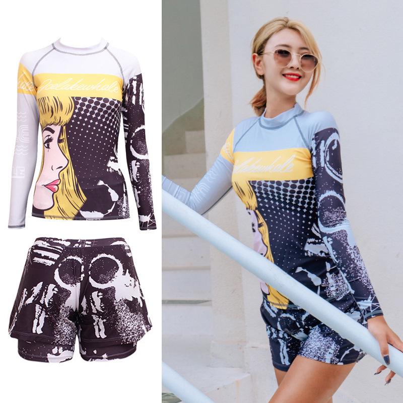 Women's Two-Piece Long Sleeve Swimsuit: Slim-Fit, Sun-Protective, for Swimming, Surfing, and Diving.