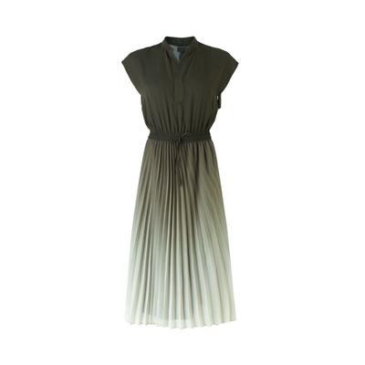 Vestido Plissado Degradê Emagrecimento com Renda e Cordões Cintura Elástica para Mulheres Primavera e Verão