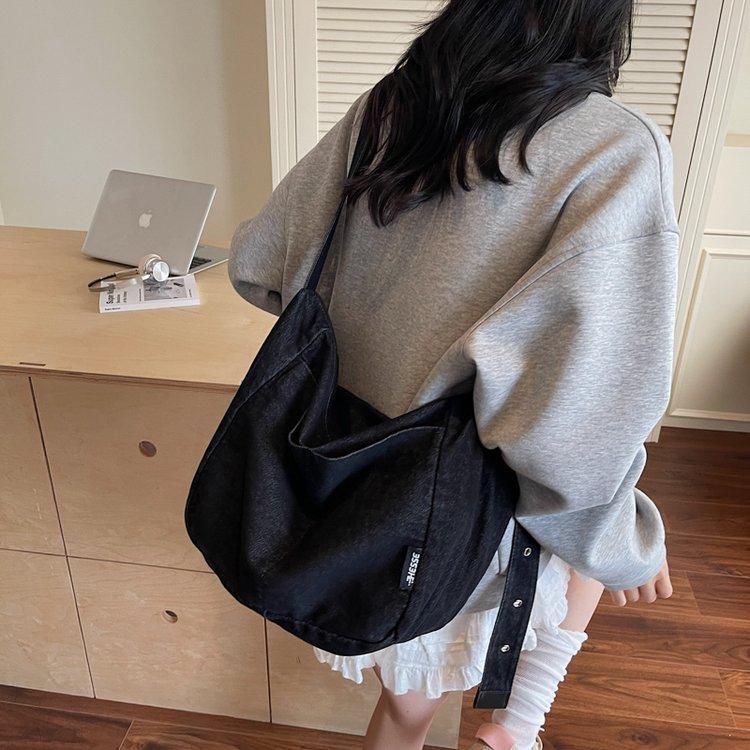 Vintage Vintage Large Capacity Crossbody Bag Washed Denim Bag Versatile Japanese Shoulder College Student Class Mailman Bag