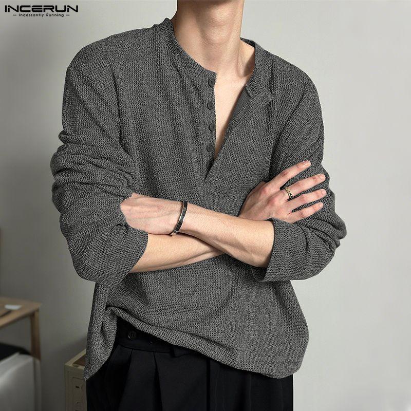 INCERUN Autumn Spring Men O-neck Long Sleeve Texture Casual Pullover T-shirts Tops