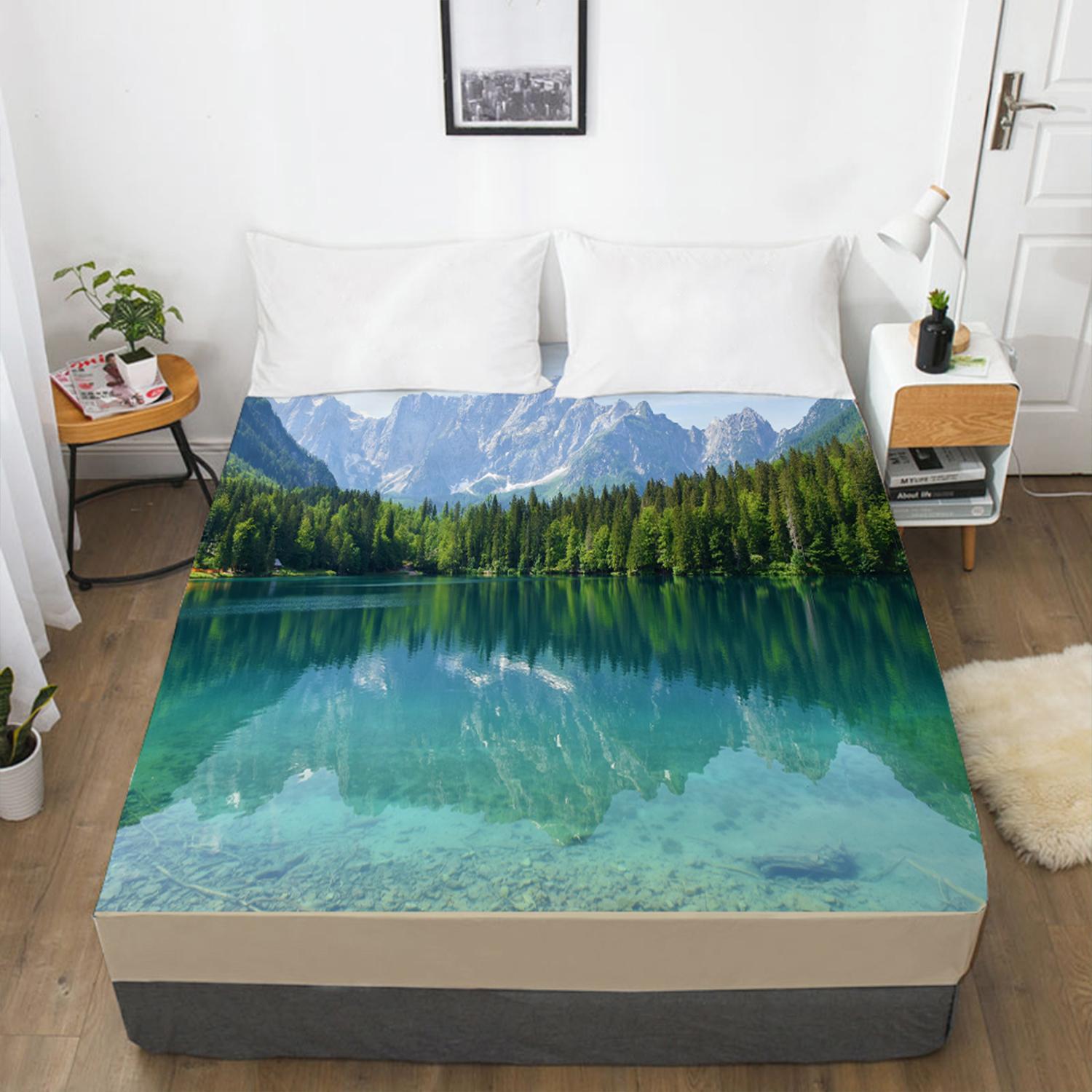 Домашняя уличная простыня с лесным 3D-принтом, наматрасник, простыня с эластичной лентой, постельное белье 120x200 3pcs