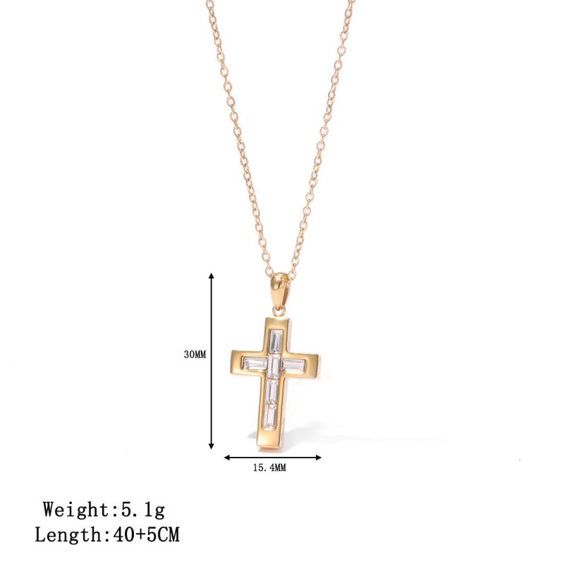 Hot Selling Trendy Imitation Pearl Stainless Steel Choker Cross Pendant Necklace Personalized Couple Jewelry 45+5CM&fashion золотистый