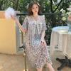 Linglei Summer Printing Color Lace Bow Mesh Court Princess Style Long Nightdress Pajamas Loungewear Women