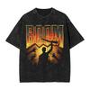 Ciemna Koszulka Oversize z Efektem Sprania Streetwear Yk Doomguy Dooms Eternal Slayer Cacodemon Koszulki Mężczyźni Kobiety Bawełna Graficzny Nadruk