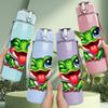 1PC Bright Green Frog Cartoon Print 750ml Color Plastic Sports Water Bottle Leakproof Flip Straw Lid Suitable for Sports Office Home Use