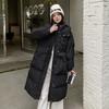 Winter new product loose hooded white duck down jacket women's thickened long waist thin button large size coat