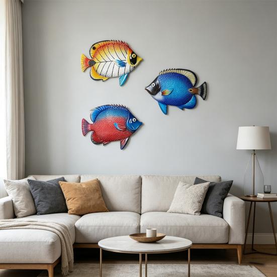 3 Stuks Houten Vis Nautisch Wanddecor Tropische Vis Wandkunst Kust Strand Thema Zeedier Hangend Ornament voor Huis Tuin Hek Zwembad Meerhuis