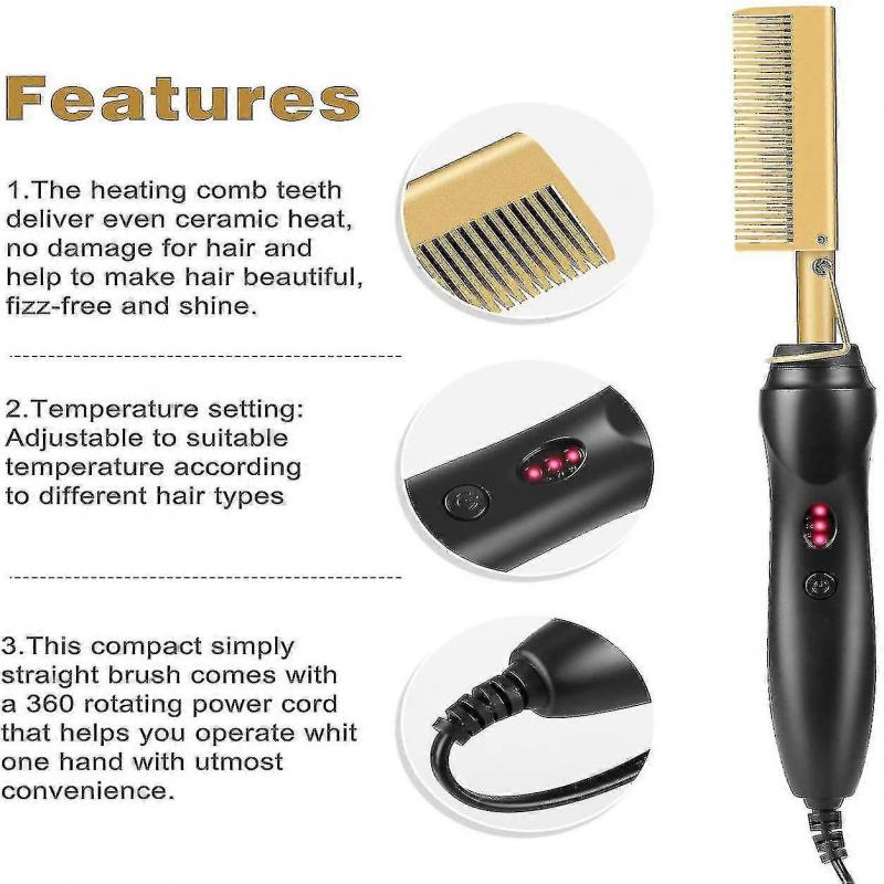 Hot Comb Straighteners, Electric Hair Straightener For Thick Afro Hair, Wig, Beard, Hot Anti-scald Portable Curling1pc
