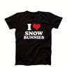 I Love Snow Bunnies Red Heart Slogan T Shirt Minimalist Letter Graphic Ski Lover Casual Oversized Unisex Black Short Sleeve Tee