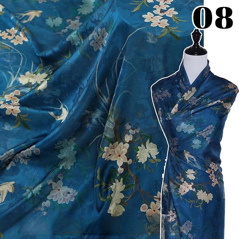 Krajinná hedvábná strečová saténová látka 50x150cm pro tradiční čínské vintage Hanfu Cheongsam dámské oblečení šaty šicí řemesla