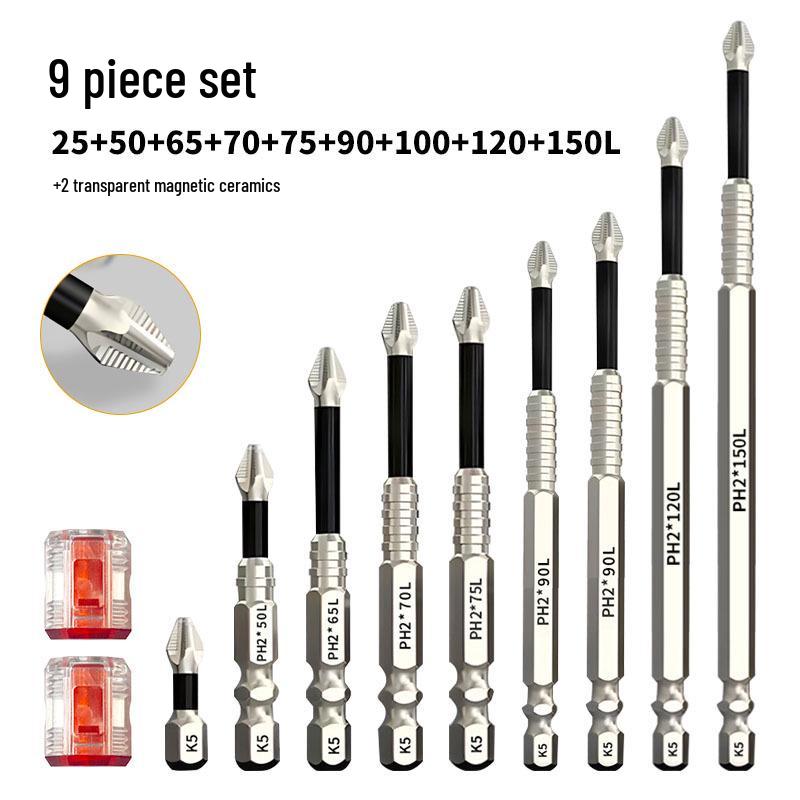 Anti-Slip Shock-Resistant Phillips Screwdriver Bit, Strong Magnetic, 25-150mm, High Hardness