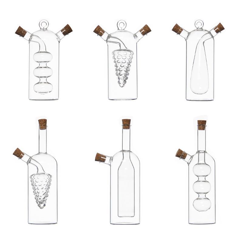 Double-layer Glass Oil Jug 2-in-1 Oil Vinegar Bottle Home Creative Double-mouth Cork Shaped Glass Oil Jug Kitchen Seasoning Tool