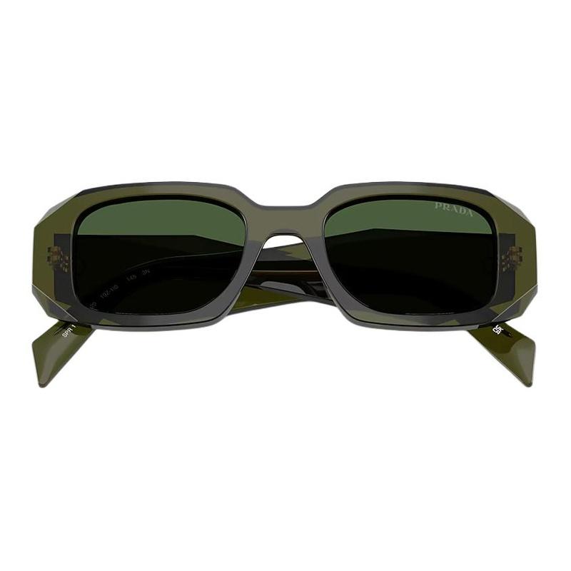 Prada Unique temple design, acetate, rectangular, sunglasses, unisex couple style, dark green