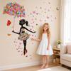 Umbrella Girl and Butterfly Wall Decals, Decorative Stickers for Living Room Bedroom