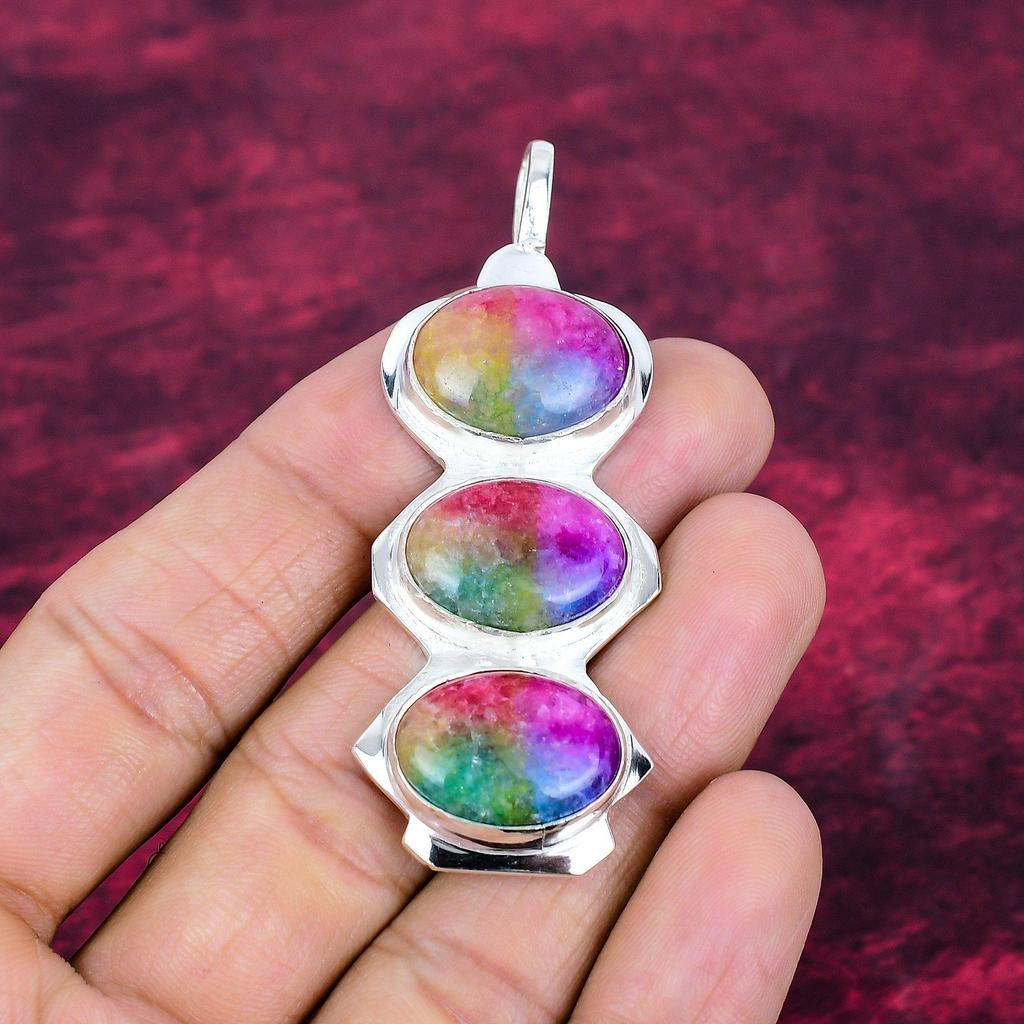 Rainbow Solar Quartz 925 Solid Sterling Silver Pendant, Handmade Gemstone Pendant Jewelry, Gifts For Wife Brand New Pendant