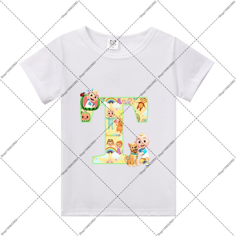 Cocomelons Kids Clothes Cartoon Anime Letter A-Z Print T-shirt Boys Girls Cute Cotton Tee Children Summer Fashion T Shirt Gifts