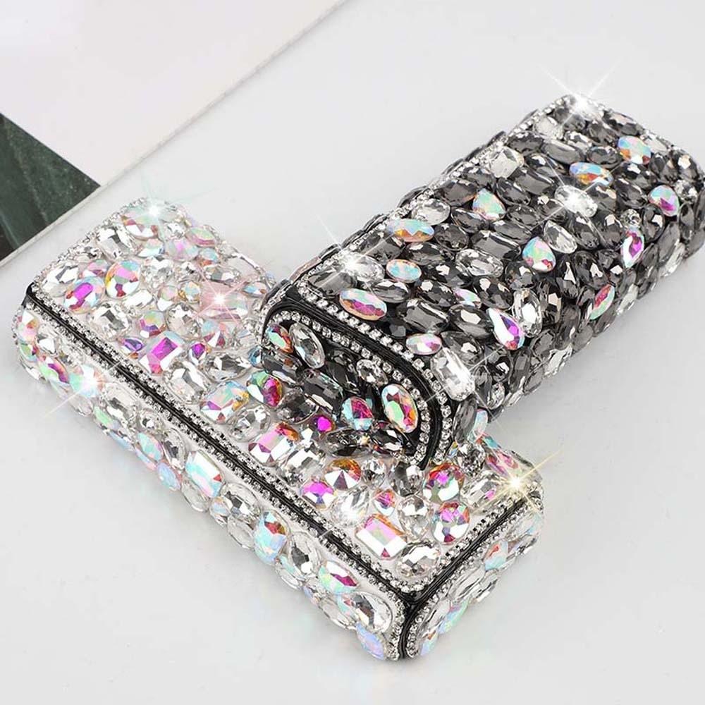 Portable Rhinestone-inlay Glasses Case Leather Magnetic Eyewears Storage Box Anti-splash Water Dust-proof