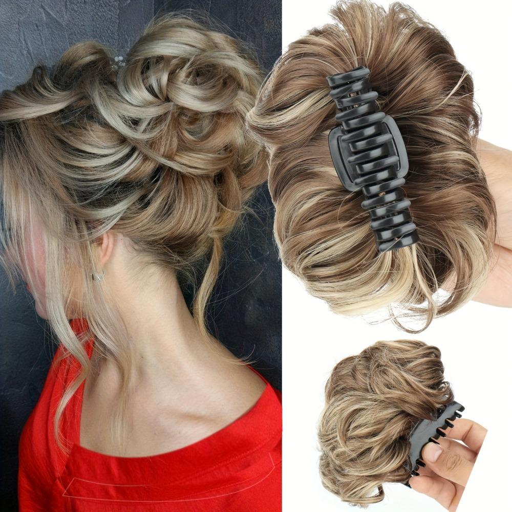 Updo Synthetic Wavy Hair Bun Hair Extensions Claw Clip On Donut Chignon  for Women Girls