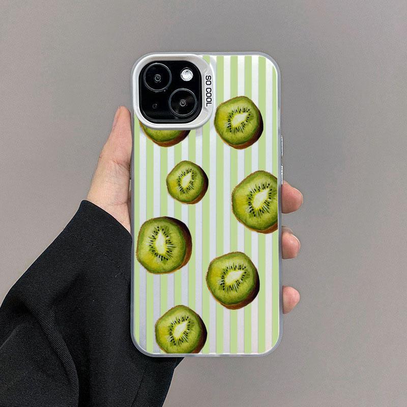 Striped Fruit Pattern Laser Phone Case For IPhone 15 17 Pro Max 16 14 Pro Max Plus 12 11 13 Mini Pro Max Shockproof Back Covers