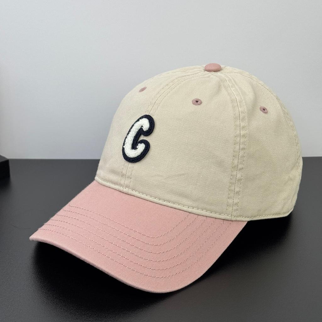 Fashion Hat Retro Color Matching Towel Embroidery C Standard Baseball Cap Men's and Women's Fashion Versatile Shade Cap Show Face Small Trend Couple