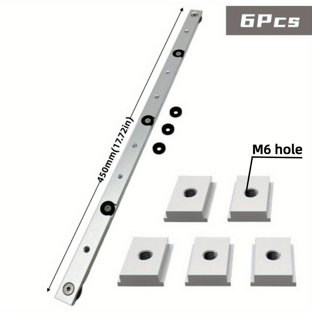 6pcs T Track Miter Bar Slider Kit, Aluminium Alloy T-Slider T Slot Miter Track Jig Table Saw Gauge Rod T Slot Miter Gauge Slider