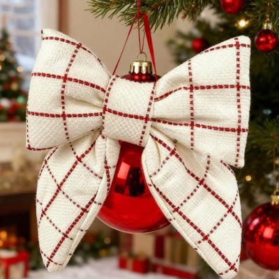 1/2 Peças Laço de Natal Grande Decoração Vermelho Branco Xadrez Laço Pendente Ornamento Interior Exterior Festa Feriado de Natal Laço de Tecido Decoração de Guirlanda