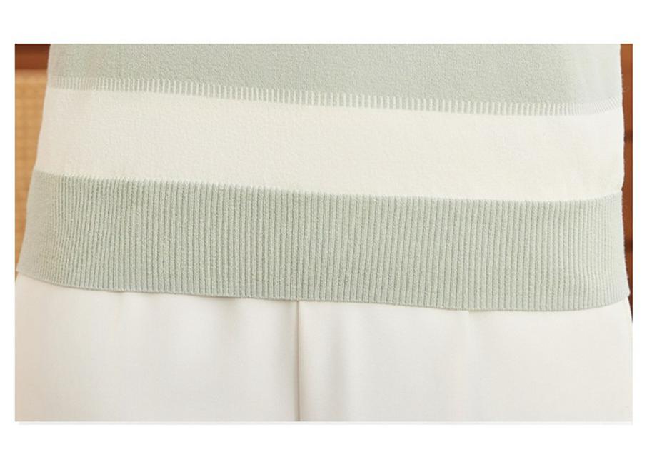Mother's Day Ice Silk Striped Knit Top: Women's Summer Short-Sleeve Loose Slimming Fashion Wear.