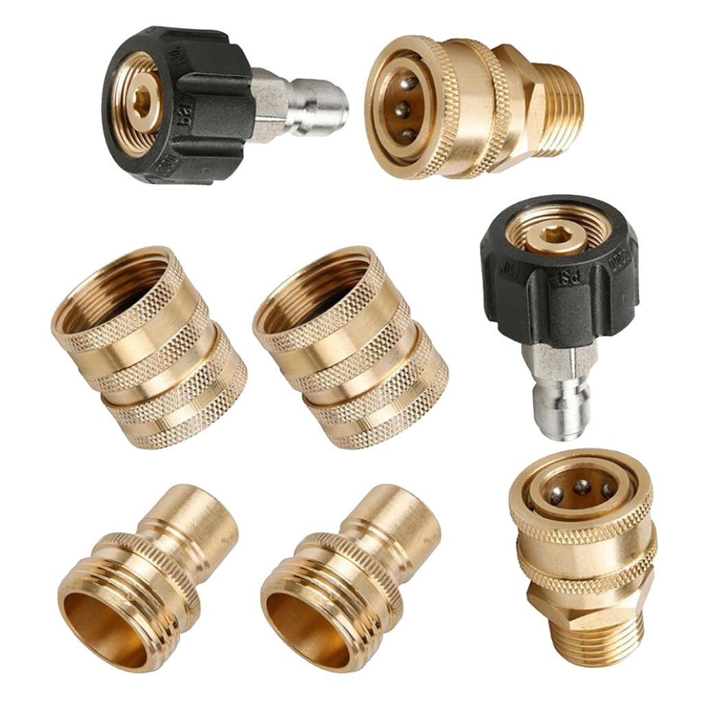 8pcs Brass High Pressure Hose connect quickly Kit, Replacement Parts, M22 to 3/8'' Washer