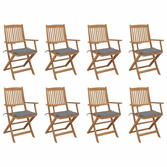 Exclusive House - Folding Outdoor Chairs and Cushions Set of 8 Acacia Wood