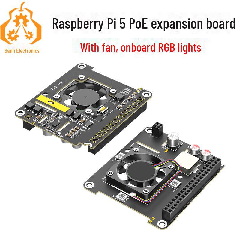 

Модуль живлення Raspberry Pi 5 PoE Ethernet з вентилятором RGB - 802.3af/at
