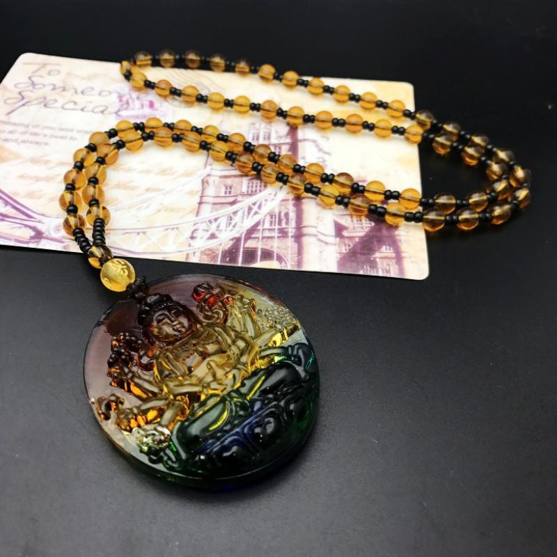 Chinese Style Three Colours Guanyin Buddha Necklace Pendant Exquisite Mascot Sweater Chain Fashion Jewelry Holiday Gift