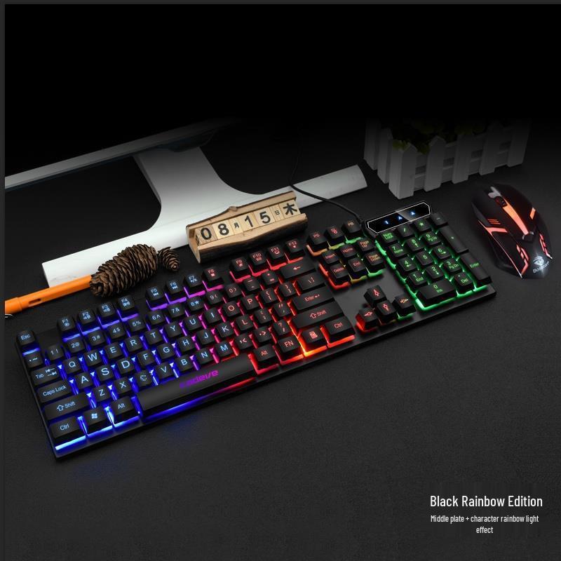 Backlit Wired Gaming Keyboard & Mouse Set with True Mechanical Feel and Suspended Keycaps