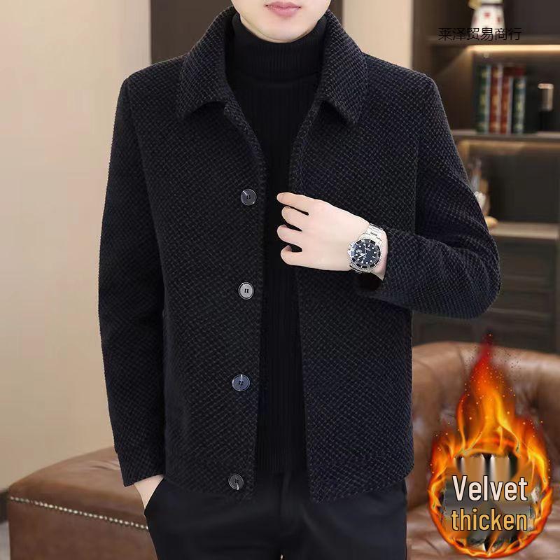 Men's Trendy Gray Woolen Coat - Autumn/Winter Golden Sable Velvet Short Jacket