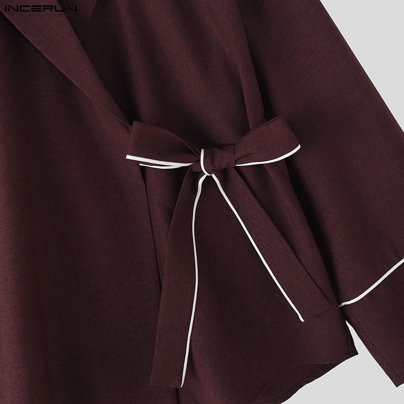 INCERUN Two Pieces Outfits Men Long Sleeve Kimono Shirt and Long Straight Pants Sets