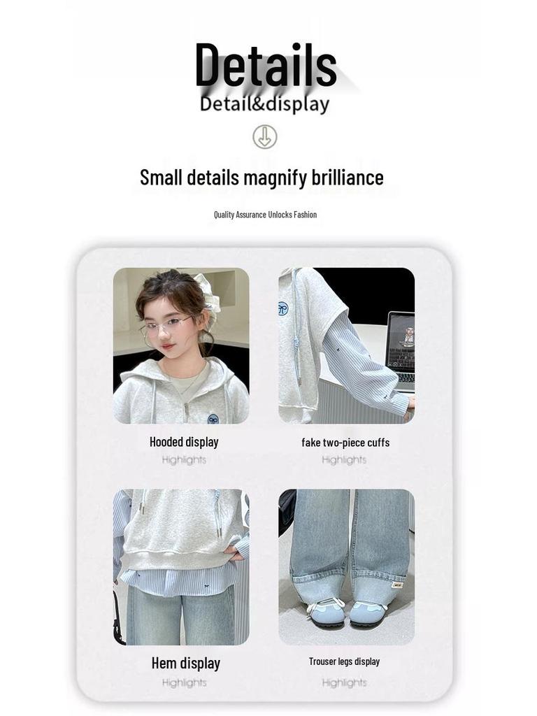 Girls' Spring & Autumn Korean-Style Two-Piece Sweatshirt and Jeans Set (2025)
